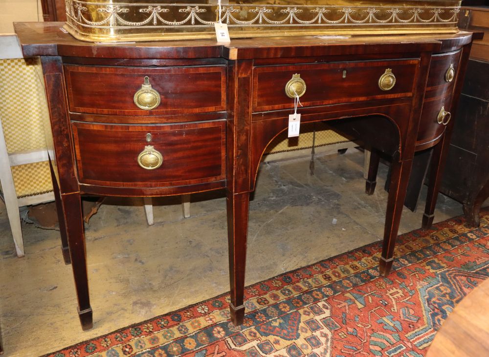 A George III mahogany, rosewood banded and boxwood strung breakfront sideboard, W.168cm, D.66cm, H.92cm